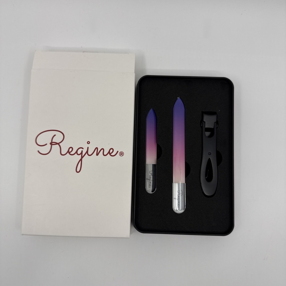 Regine Ultra Wide Nail Clipper & Glass Nano Laser Etched Mani/Pedi Set Purple